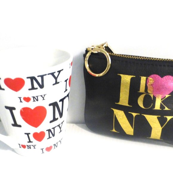 I LOVE NEW YORK Coffee MUG & Rebecca Minkoff WALLET  Cup Change Purse Keychain - Picture 1 of 8